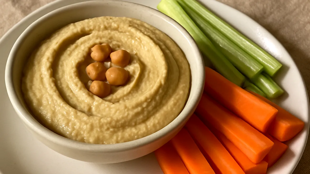 Hummus di ceci con bastoncini di sedano e carote"